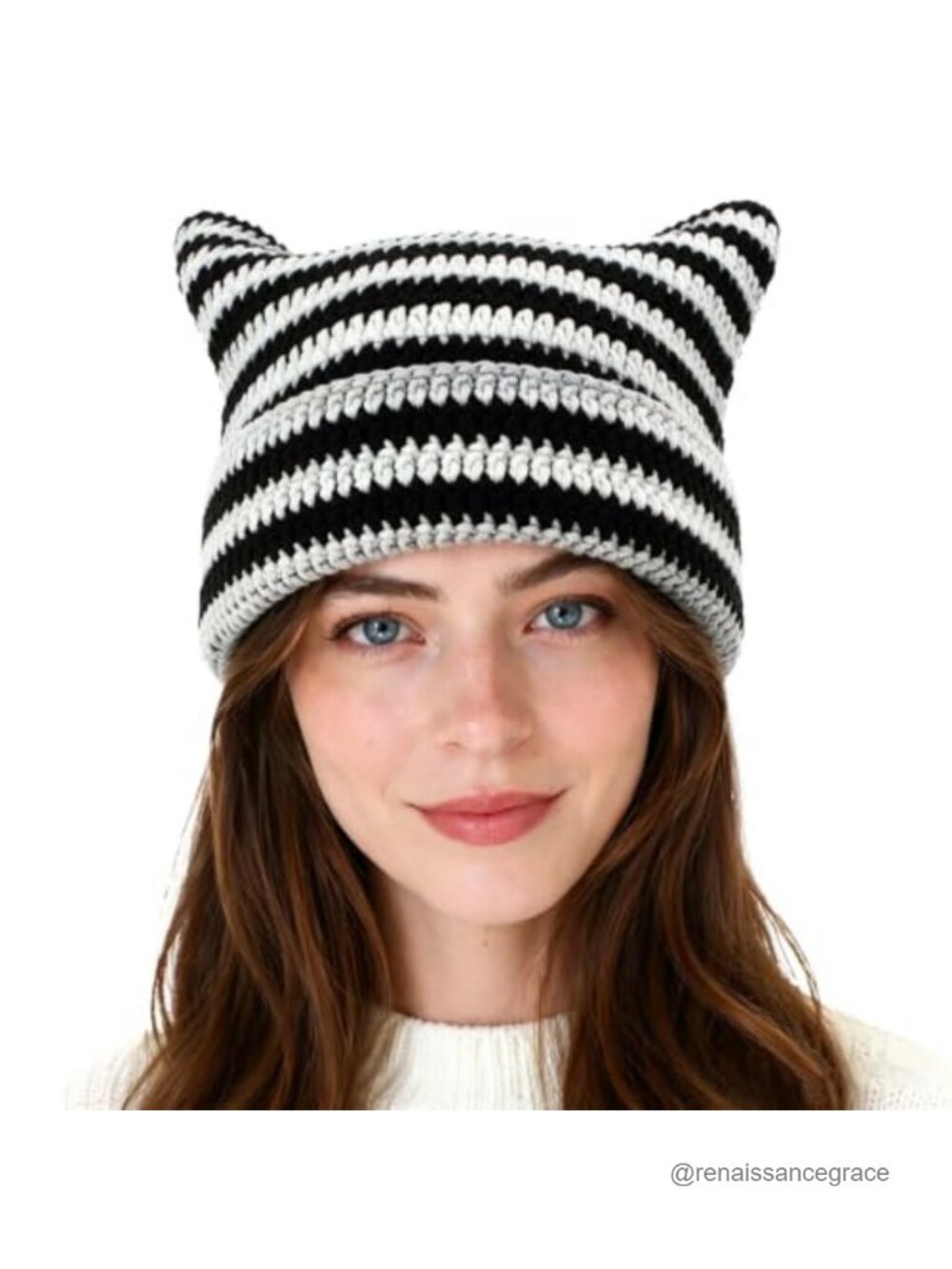 Womens Cute Cat Ear Knitted Winter Beanie Hat Cuffed Slouchy Soft Acrylic